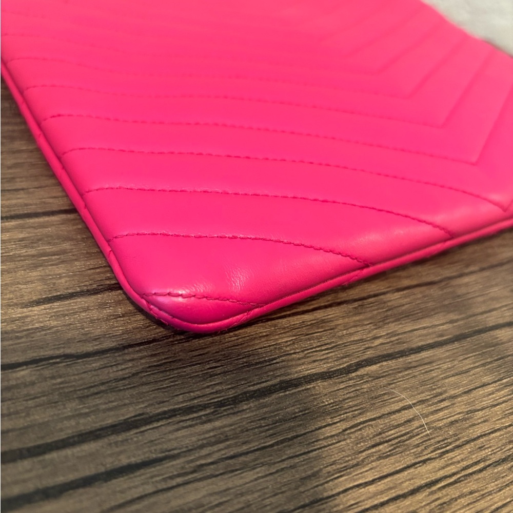 Saint Laurent YSL Pink Chevron Quilted Cassandre Clutch Wristlet Handbag - Picture 7 of 13